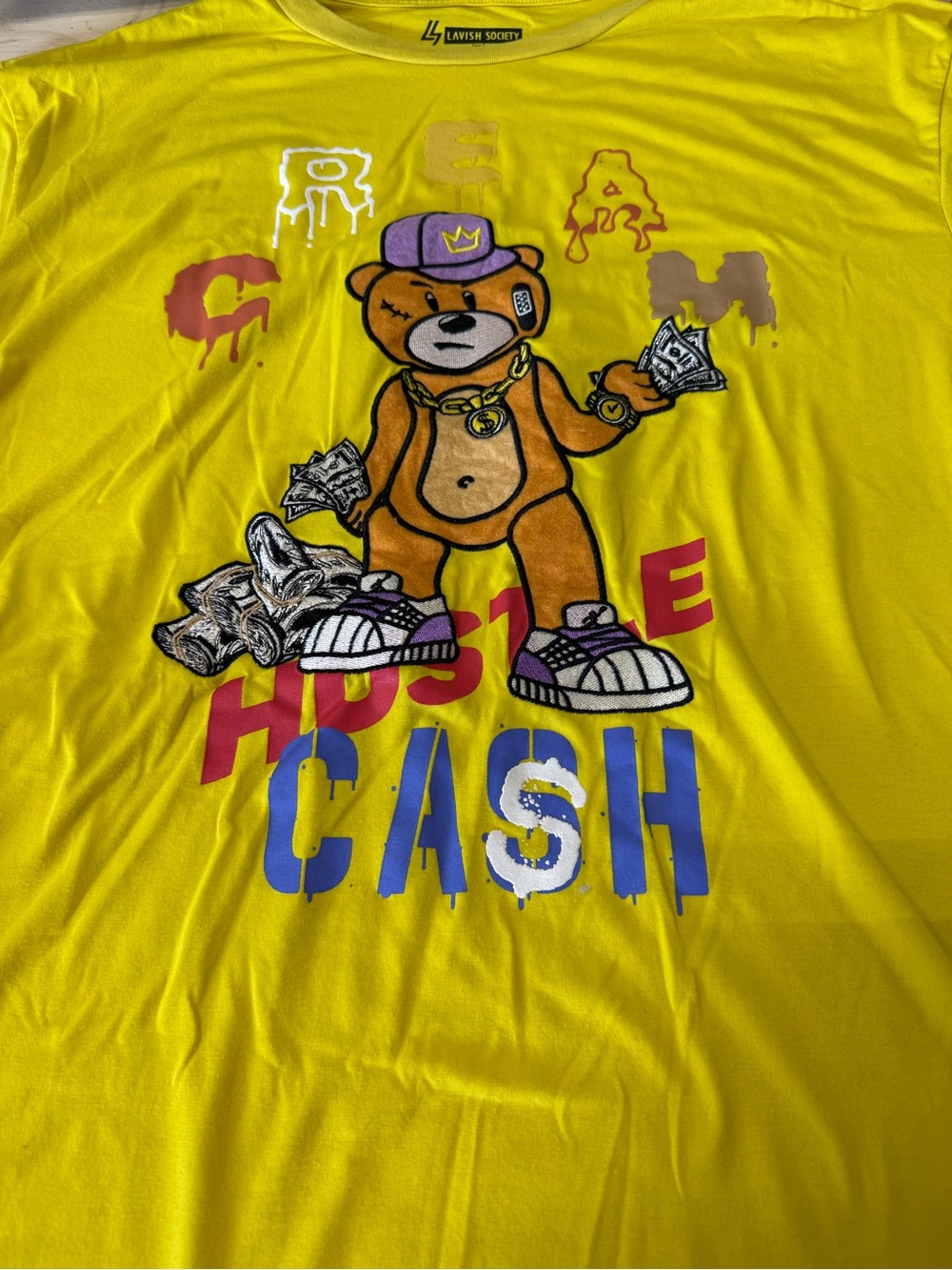 Lavish Society Yellow "Hustle Cash" Bear Graphic Tee (a1-10)